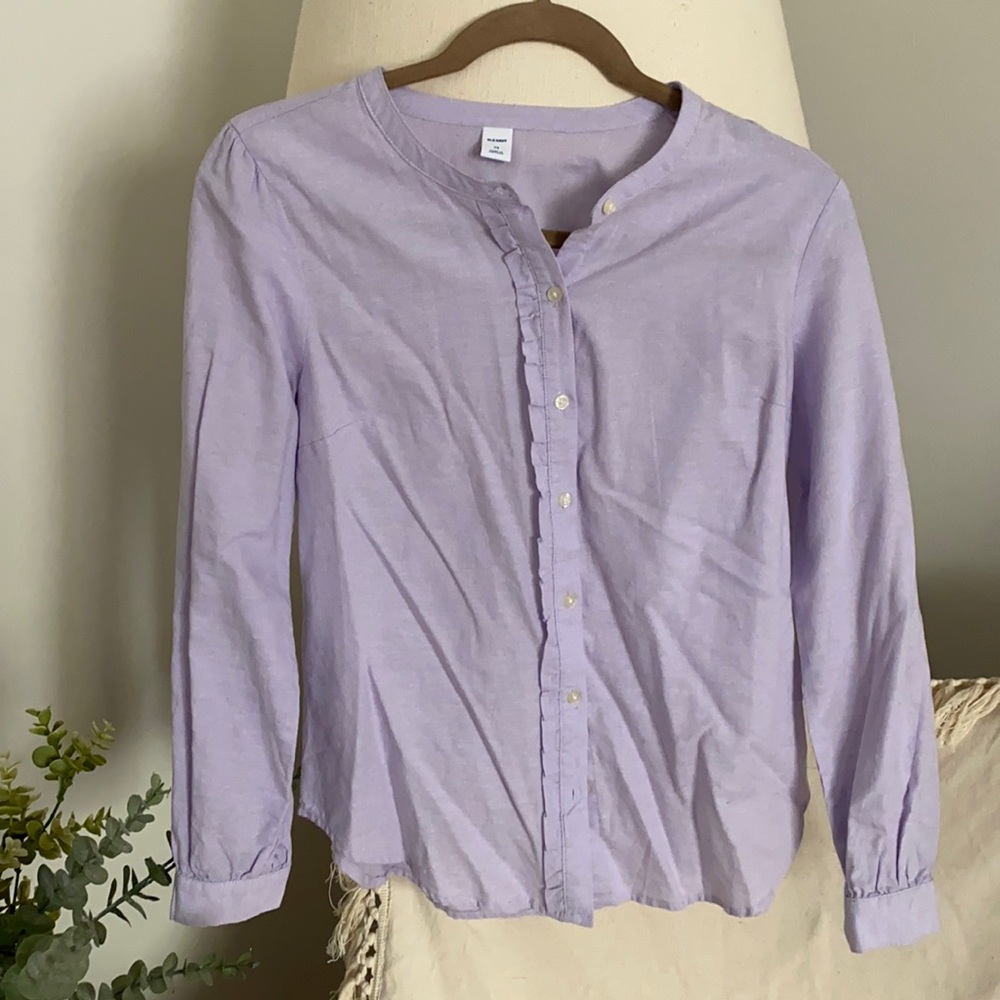 NWT Pastel Purple Ruffle Linen Top